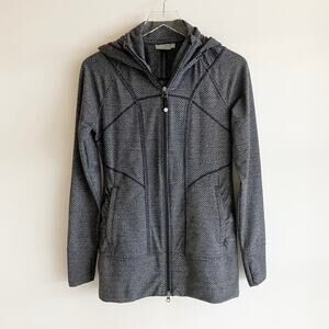 Athleta Small Rishi Fitted Hoodie Jacket Style 943066 Black Gray Pattern
